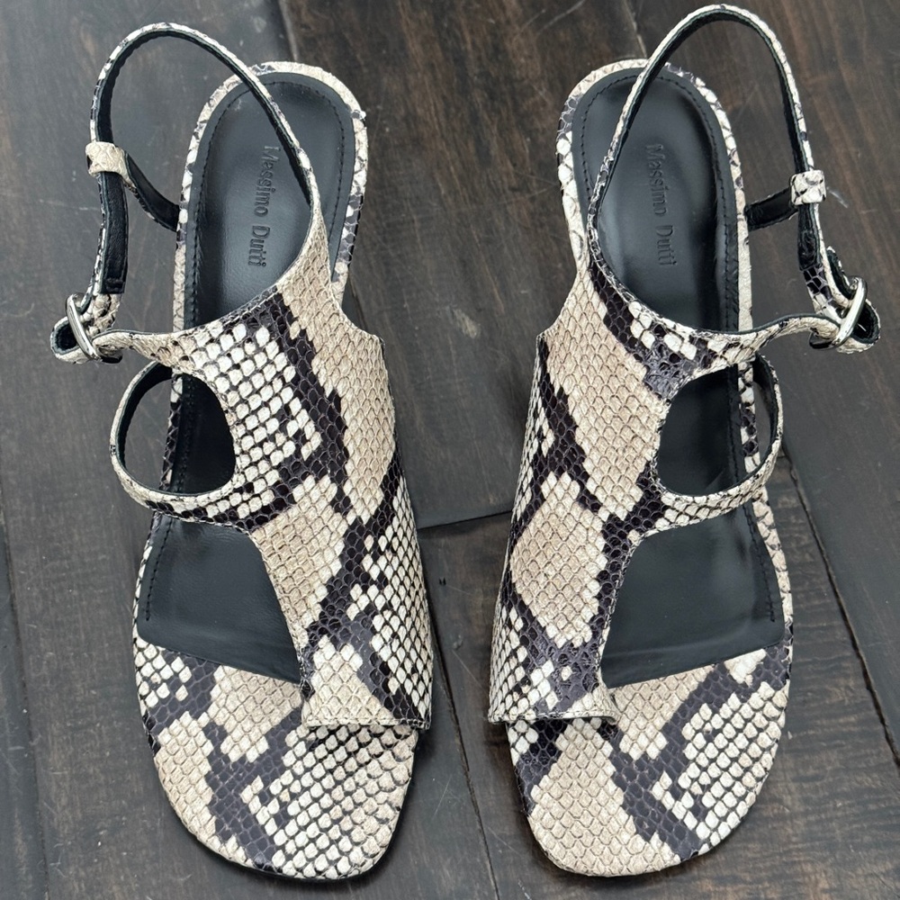 Massimo Dutti Black and Cream Snake Print Sandals